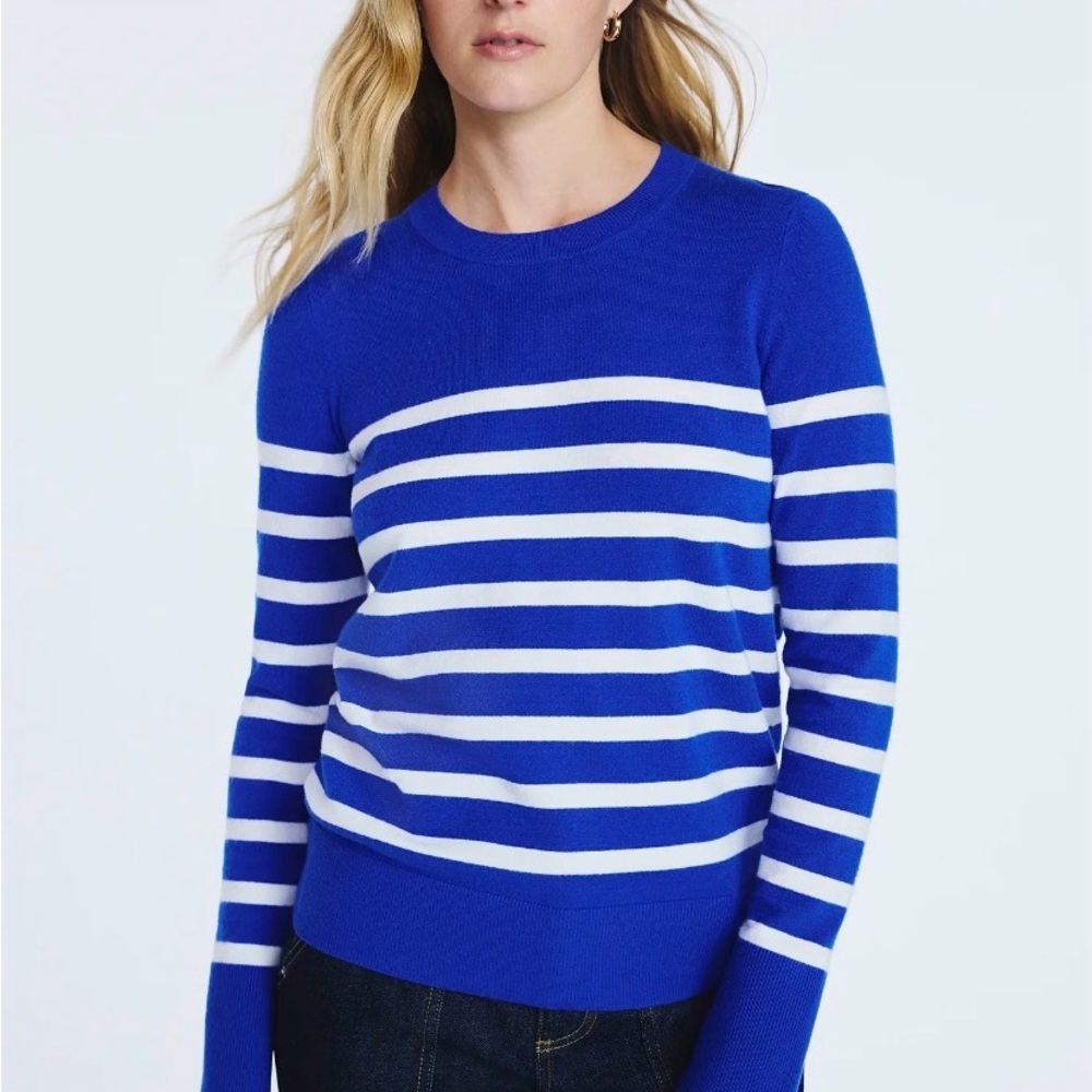 Women's Royal Blue & White Striped Crewneck Sweater